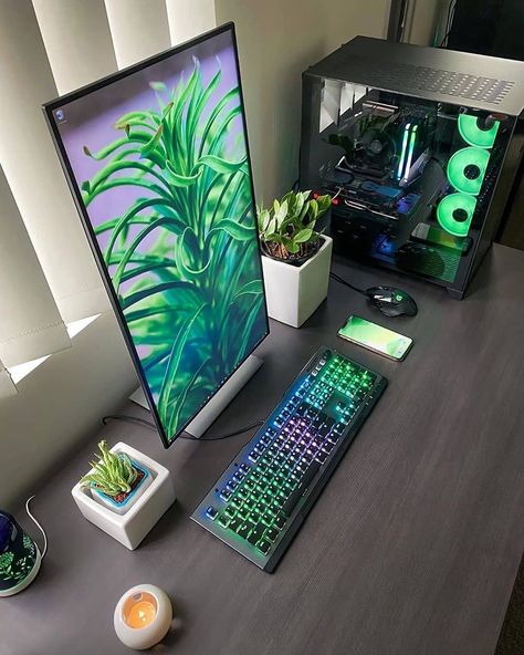 Clean Minimalism on Instagram: “Clean and discrete 🖤 // via @liana.webdev #cleanminimalism” Best Pc Setup, Vertical Monitor, Gaming Ideas, Gaming Desk Setup, Gamer Setup, Desk Setups, Pc Gaming Setup, Desktop Setup, Best Pc