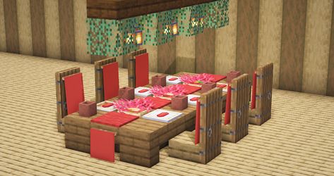 Dining Room In Minecraft, Cute Minecraft Dining Room, Outdoor Table Minecraft, Dining Table Minecraft Ideas, Tables Minecraft Ideas, Minecraft Tables Ideas, Dining Room Design Minecraft, Dining Room Table Minecraft, Minecraft Christmas House Interior