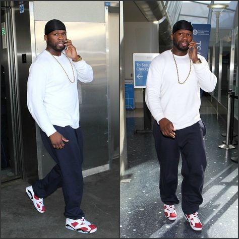 50 Cent spotted At LAX Airport wearing Air Jordan 6 Retro Sneakers - FASHION… Jordan6 Outfits, 50 Cent Style, Jordan 6 Outfit, Jordan 6 Outfit Men, Celebrity Sneakers, 90s Black Men, Jordan Retro 6, Jordan Outfit, Nba Outfit