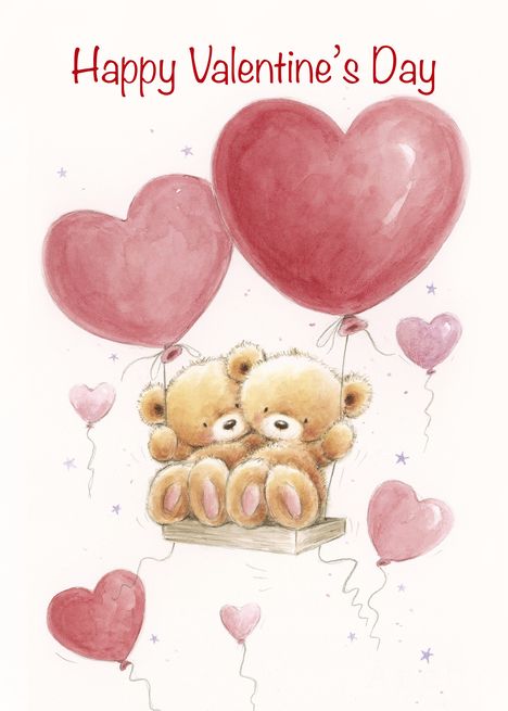 Bears Cuddling, Valentine Drawing, Heart Shaped Balloons, Valentines Day Bears, Bear With Heart, Valentines Day Teddy Bear, Two Bears, Valentines Day Drawing, Bear Couple