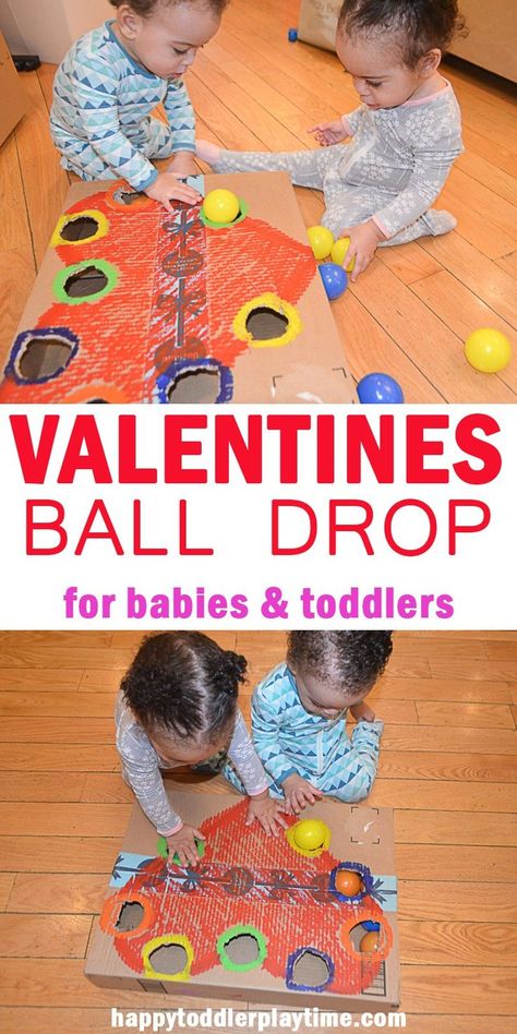 Valentines Ball Drop – HAPPY TODDLER PLAYTIME Here is a fun twist on classic activity perfect for babies and toddlers! Valentines Ball Drop is a great ball sorting activity to introduce and practice sorting, colours and more! #valentines #babyactivity #toddleractivity Valentines Gross Motor Activities For Toddlers, Infant Activities Valentine's Day, Valentine’s Day Gross Motor, February Gross Motor Activities, Valentines Day Activities For Infants, Toddler Valentines Games, Valentines Day Activities For Babies, Valentine Activities For Babies, Valentines Gross Motor Activities