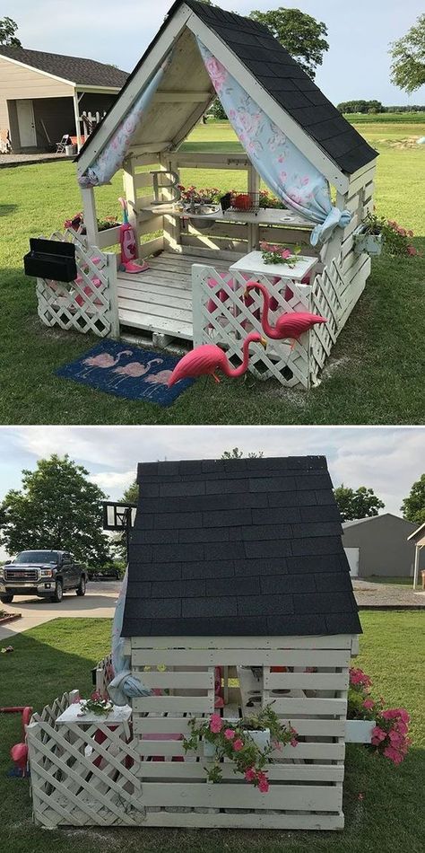 Pallets Projects, Pallet Playhouse, Pallet Projects Garden, Pallet Decor, Diy Garden Furniture, Pallet Garden, Pallets Garden, Backyard Playground, Backyard Play