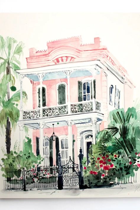 Painted in delicate watercolor on a clean white background by local New Orleans artist Lyla Clayre, a scene of a beautiful uptown home. Grab a few and make your very own collage of New Orleans. Hand signed 5" x 7" archival quality fine art print Packaged with post-consumer 100% recycled backing board and clear protective sleeve Made in New Orleans, painted on location in Uptown New Orleans Prints Art, New Orleans Print, New Orleans Painting, Architectural Paintings, Clean White Background, Charleston Art, New Orleans Art, Delicate Watercolor, New Orleans Homes