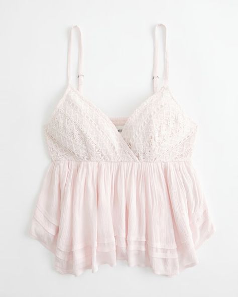 Women's Lace Bust Babydoll Top | Women's Tops | HollisterCo.com Hollister Clothes, Babydoll Shirt, Cute Everyday Outfits, Babydoll Top, Really Cute Outfits, Hollister Tops, Lace Tank Top, Asymmetrical Hem, Women Lace