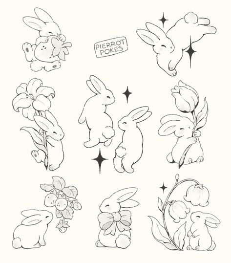 심플한 그림, Bunny Tattoos, Rabbit Tattoos, Cute Little Tattoos, Little Tattoos, Simplistic Tattoos, Tattoo Design Drawings, Mini Tattoos, Pretty Tattoos