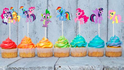 My Little Pony Cupcakes, Kids Birthday Cupcakes, Birthday Cupcake Toppers, My Little Pony Party, Party Stickers, Pony Party, Birthday Cupcake, Themed Cupcakes, Birthday Cupcakes