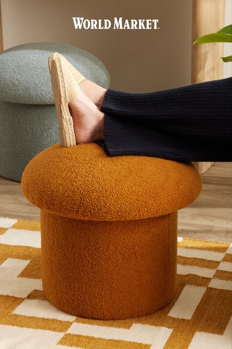 Trending Furniture Colors 2024, Cute Ottoman, Mushroom Ottoman, Luxury Ottoman, Mushroom Chair, Mushroom Stool, Unique Living Room Furniture, Yellow Mushroom, Modern Sofa Sectional