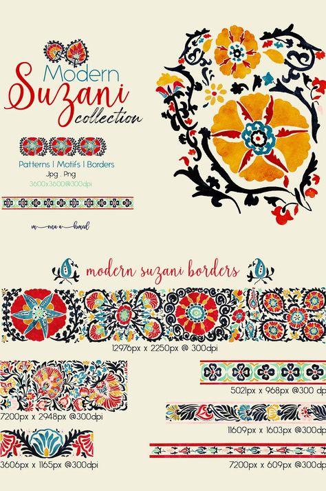 Modern Suzani collection - Siteoutsite Suzani Pattern Design, Suzani Embroidery Motifs, Modern Textiles Patterns, Suzani Pattern, Suzani Embroidery, Suzani Fabric, Modern Textiles, Deco Pattern, Borders Design