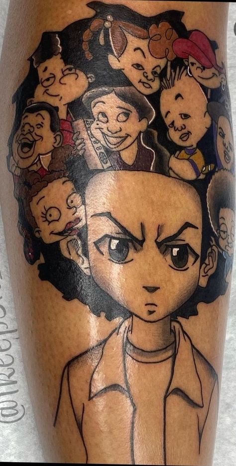 Riley Boondocks Tattoo, Boondocks Tattoo, Tattoo Designs Hand, Anniversary Gift Ideas For Him Boyfriend, Leg Patchwork, Lady Cartoon, Black Men Tattoos, Army Tattoos, Cute Hand Tattoos