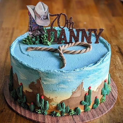 Cowboy Party Cake Ideas, Texas Shaped Cake, Rodeo Cakes For Boys, Country Cake Ideas, Western Cake For Men, Western Sheet Cake, Western Themed Cake, Cowboy Cake For Men, Western Smash Cake