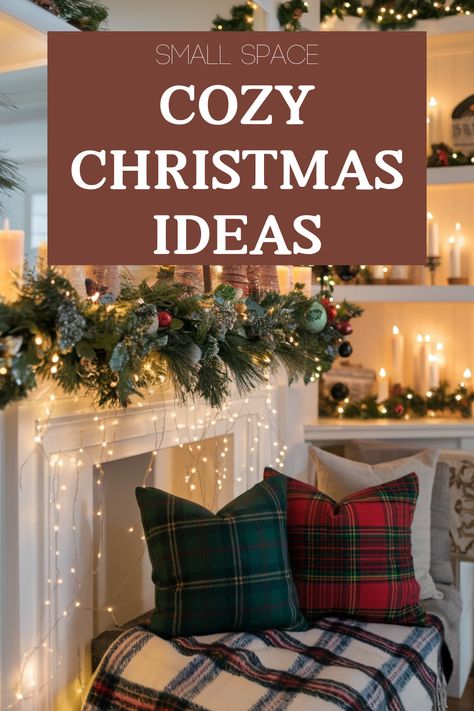 Discover how to make your small living room cozy and festive this holiday season with simple Christmas decor ideas. Think lush garlands, soft blankets, and glowing candles for a warm holiday vibe. Cozy Hearth Room, Christmas Decorating Living Room, Cozy Christmas Living Room Apartment, Christmas Decor Ideas For Living Room Cozy, Small Living Room Christmas Decor, Simple Christmas Decor Ideas, Cozy Small Living Room, Living Room Christmas Decor Ideas, Room Christmas Decor Ideas