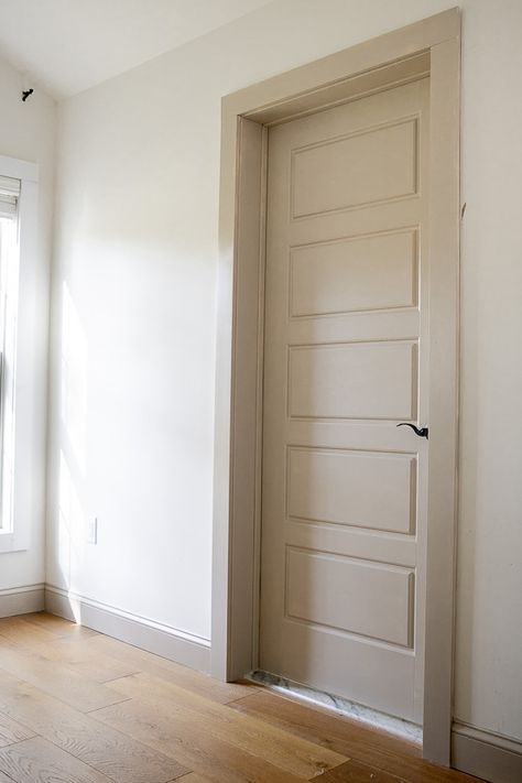 Off White Doors And Trim, Doors For Home, Cream Walls With Taupe Trim, Tan Painted Interior Doors, Room Doors Color, Door Colour With White Walls, Interior Doors Beige, Door Frame Colours, White Walls Cream Doors