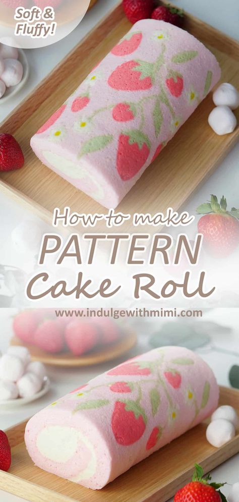 Roll Cakes With Designs, Cake Sandwich Ideas, Pattern Cake Roll, Japanese Roll Cake, Jelly Roll Cake, Swiss Roll Cakes, Strawberry Roll Cake, Fancy Pattern, Roll Cakes