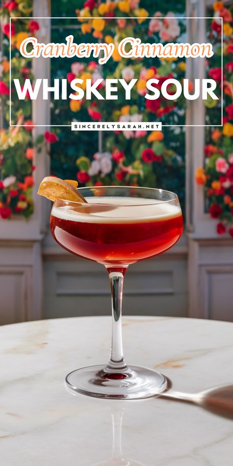 🍸 Looking for a cocktail that embodies the flavors of fall and winter? The Cranberry Cinnamon Whiskey Sour is just what you need! This drink is a harmonious blend of tart cranberries, warming cinnamon, and rich whiskey, creating a cocktail that’s both comforting and refreshing. Serve the Cranberry Cinnamon Whiskey Sour at your next gathering or enjoy it on a cozy evening in, and savor every sip of this seasonal delight! 🎃🥃 Cinnamon Whiskey Sour, Fall Cocktails Easy, Pumpkin Snickerdoodle Cookie Recipe, Mint Chocolate Chip Cupcakes, Cinnamon Cocktail, Cranberry Drinks, Cranberry Cinnamon, Cinnamon Whiskey, Peach Cocktail