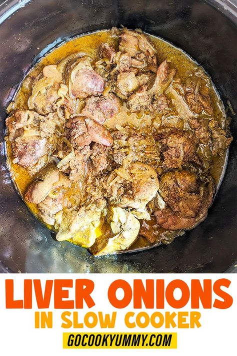 Rediscover a traditional favorite with our Slow Cooker Liver and Onions recipe. Made with just four ingredients, this dish offers a delightful mix of tender liver and sweet, softened onions, enriched with buttery notes and a hint of brandy. Ideal for a comforting family dinner. Liver And Onions Recipe, Liver And Onions, Slow Cooker Recipe, One Pot Dishes, Chicken Slow Cooker Recipes, Onion Recipes, Chicken Livers, Slow Cookers, Slow Cooker Soup