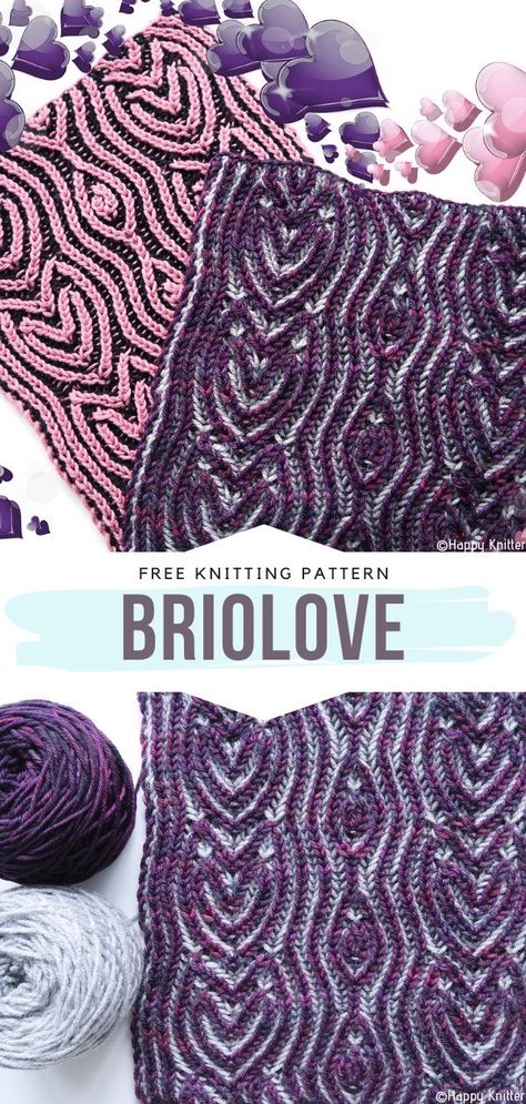 Briolove Free Knitting Pattern This is the brioche knitting technique at its finest. Use it to create a set of scarves for your friends or family members as you are not going to be able to stop after making the first one. Trust us on this! Is your yarn stash ready? #knitscarf #briocheknitting #freeknittingpattern Two Color Brioche Knitting Patterns, Brioche Knitting Patterns Free Tutorials, Crochet Brioche Pattern, 2 Color Knitting Patterns Free, Brioche Crochet Patterns, Brioche Scarf Pattern Free, Brioche Knitting Tutorial, Advanced Knitting Patterns, Knooking Patterns Free