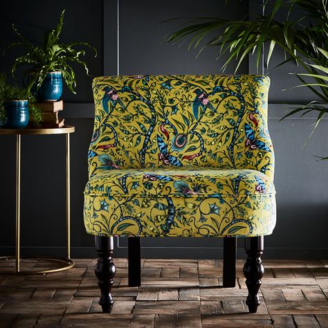 Emma J Shipley for Clarke & Clarke Rousseau Lime Langley Chair in Occasional Chairs at Seymour's Home Emma Shipley, Emma J Shipley, Patterned Armchair, Statement Chairs, Cocktail Chair, Comfortable Armchair, Luxury Chairs, Personalised Cushions, Printed Chair