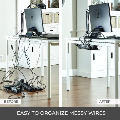 Hide the things you don't want seen in your home with these 9 ideas Hide Computer Cords, Under Desk Cable Management, Organize Cables, Under Desk Cable, Desk Cable Management, Hidden Desk, Hide Cords, Sleek Desk, Hide Cables