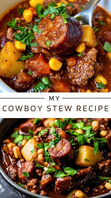 Ultimate Slow Cooker | Crockpot Recipes: My Cowboy Stew Recipe Bbq Stew Meat Recipes, Cowboy Recipes Dinners, Camp Stew Recipe Alabama, Best Beef Stew Recipe Slow Cooker, Crockpot Cowboy Stew, Brisket Stew Recipes, Beef Stew Crock Pot Recipes Slow Cooker, Dutch Oven Stew Recipes, Hearty Stew Recipes