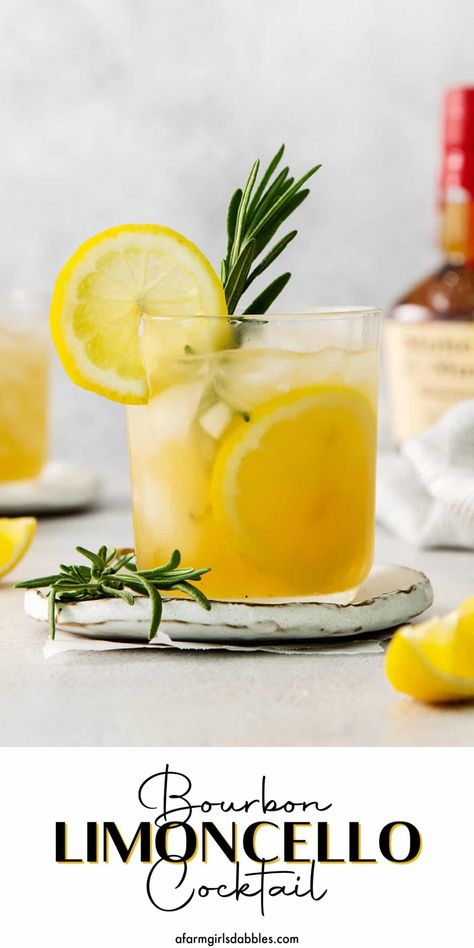 This refreshing Bourbon Limoncello Cocktail features fresh rosemary and lemon muddled with honey, then shaken with bourbon, limoncello, and ice. It’s fresh and citrusy, and lightly sweetened, with just a hint of smoky caramel notes from the bourbon. Lemonchello Drinks, Limoncello Cocktail, Citrus Party, Honey Cocktail, Limoncello Cocktails, Fall Eats, Easy Alcoholic Drinks, Summer Drink Cocktails, Honey Bourbon