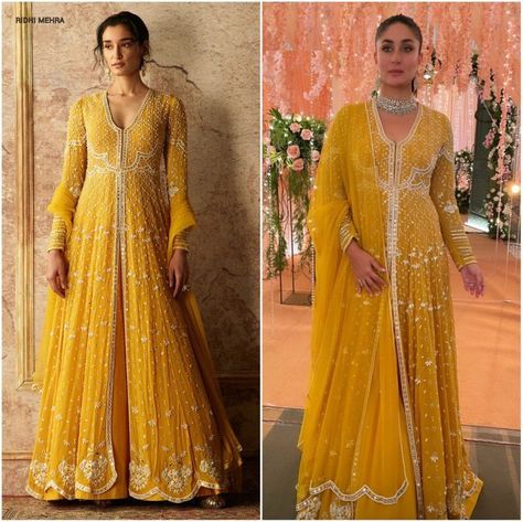 Yellow Gown Indian, Mayoun Outfit, Mayoun Dress, Yellow Anarkali Dress, Yellow Anarkali Suits, Indian Bridal Wear Red, Yellow Anarkali, Ridhi Mehra, Haldi Outfits