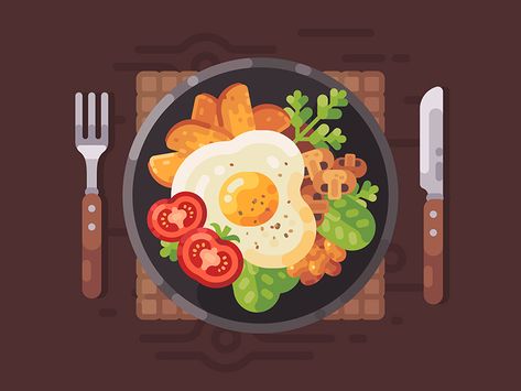 Breakfast by Ivan Dubovik Food Illustration Design, Illustration Landscape, Food Illustration Art, Flat Design Illustration, Vector Food, Illustration Food, Affinity Designer, Art Et Illustration, Digital Art Illustration