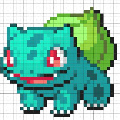 Bulbasaur Cross Stitch, Perler Bead Pokemon Patterns, Pokemon Kanto, Square Drawing, Pokemon Cross Stitch, Pokemon Bulbasaur, Pixel Art Pokemon, Pokemon Perler Beads, Pokemon Eeveelutions