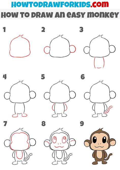 How To Draw Cartoon Step By Step, How To Draw Graffiti Characters Step By Step, How To Draw Monkey, How To Draw A Monkey, How To Draw A Monkey Easy, How To Draw A Monkey Step By Step, How To Draw A Chimpanzee, Uncle Tattoo, Cute Monkey Drawing Easy