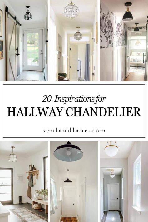 Create luminary paths within your home with innovative hallway chandelier ideas designed to provide a welcoming glow. Vintage-inspired chandeliers with Edison bulbs can add a warm, nostalgic feel to your corridors, perfect for homes with rustic or industrial decor. For a minimalist approach, a series of small, simple chandeliers spaced evenly along the hallway can offer a clean, understated elegance. Art deco chandeliers with bold shapes and metallic finishes make a striking statement, ideal for Farmhouse Stairway Lighting, Small Entryway Chandelier, Small Chandelier Entryway, Entryway Chandelier Foyers, Small Foyer Lighting, Hallway Lighting Ideas, Hallway Pendant Lighting, White Metal Bed, Farmhouse Hallway