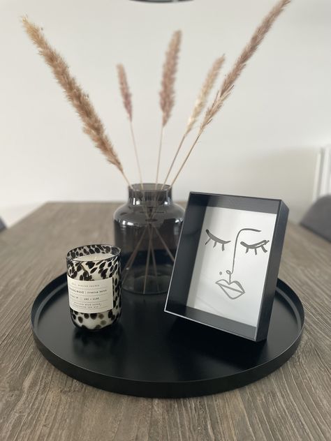 Small Table Centerpiece For Home, Zara Home Candles, Beige Table Decor, Small Table Centerpiece, Black Centerpieces, Center Table Decor, Coffee Table Decor Tray, Sideboard Styles, Kitchen Centerpiece