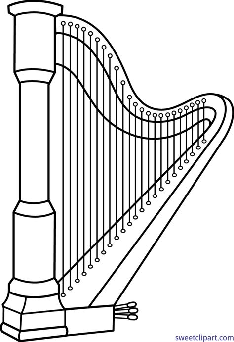 Musical Instruments Drawing, Celtic Harp, Irish Harp, Decorative Lines, Greeting Card Envelope, Drawing Exercises, Music And Movement, Mom Art, Clipart Black And White