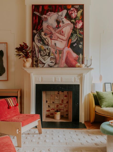 Anna Polonsky Puts a New Spin on a Classic Brownstone Brownstone Fireplace, Dark Staircase, Brownstone Homes, Bed Stuy, New Character, Blackest Knight, Small Home, Spinning, Color Palette