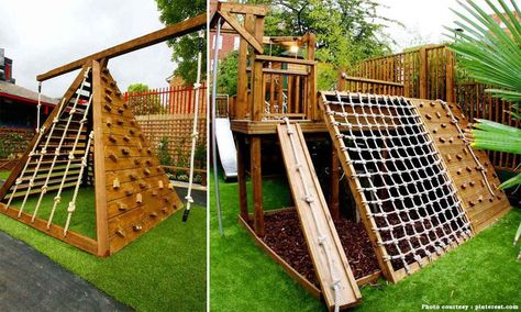 Outdoor Play Structures For Kids, Climbing Playground, Diy Play Platform, Diy Platform Play Area, Yard Arch Ideas, Play Structures For Kids Diy, Backyard Climbing Structure Kids, Kids Yard Play Area, Climbing Structures For Kids