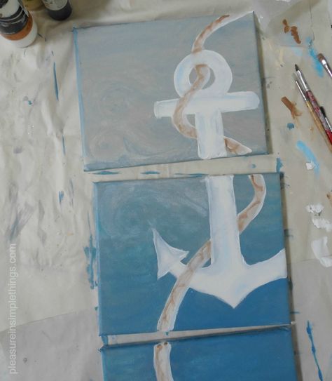 Upscale nautical LR Deco Theme Marin, Easy Canvas Painting, Canvas Painting Diy, Beach Crafts, Crafty Craft, Craft Time, Mail Art, Diy Canvas, Beach Art