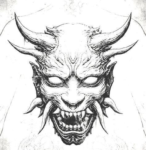 Demon Face Tattoo Design, Demon Face Drawing, Japanese Demon Tattoo, Demon Face, Bio Organic Tattoo, Japanese Demon, Organic Tattoo, Demon Tattoo, Bio Organic