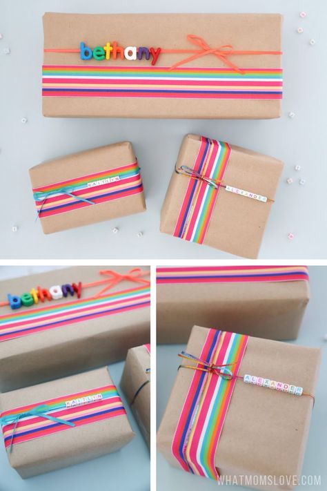 Creative DIY Gift Wrapping Ideas for Kids | Use these easy DIY ways for how to wrap a gift to wow your children on their birthday, Christmas or other special holiday. Personalized presents with photos, names and more customized ideas! Gift Wrapping Ideas For Kids, Wrapping Ideas For Kids, Diy Gift Wrapping Ideas, Diy Gifts For Christmas, Diy Gifts To Make, Rainbow Yarn, Anniversaire Diy, Christmas Creative, Diy Confetti