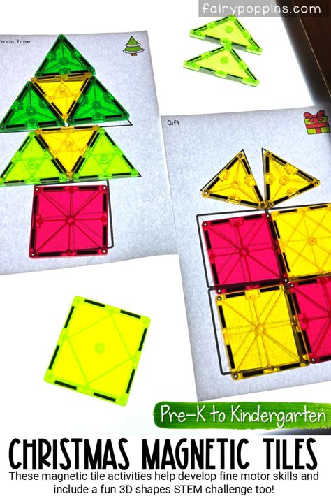 Christmas Magnetic Tile Activities - Fine Motor Mats for the Light Table Magnetic Shape Activities, Magnatiles Christmas Tree, Magnetic Tile Storage Ideas, Provocations For Preschool, Stem Provocations, Magnatiles Printables Free, Magnetic Tiles Ideas For Kids, Christmas Activities For Preschool, Magnetic Tiles Ideas