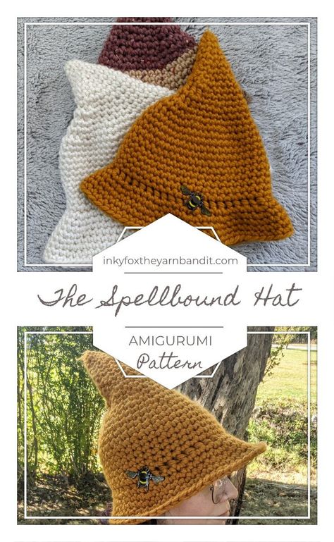 Crochet Hedge Witch Hat, Crochet Modern Witch Hat, Modern Witch Hat Crochet Pattern, Wizard Hat Crochet Pattern Free, Pointy Crochet Hat, Crochet For Witches, Crochet Acorn Hat Pattern Free, Witches Hat Crochet, Crochet Pointed Hat