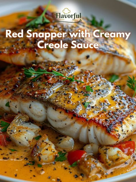 Flavorful side | 🐟🍲 Red Snapper with Creamy Creole Sauce 🍲🐟 | Facebook Healthy Snapper Recipes, Steamed Red Snapper, Red Snapper Creole Sauce, Red Snapper With Creole Sauce, Snapper Marinade, Red Snapper With Creamy Creole Sauce, Red Fish Recipes, Goat Water, Chef Girl