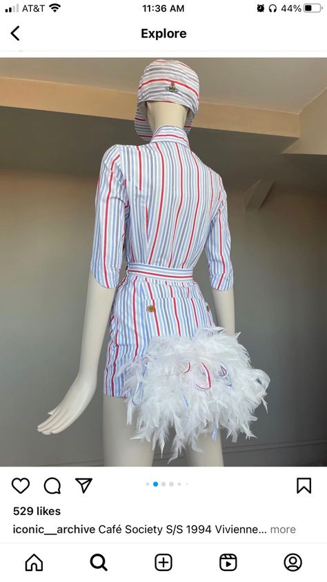 Feather Bustle, Cafe Society, Matching Hat, Candy Stripes, Grand Hotel, Button Shirt, Vivienne Westwood, High Collar, Dream Closet