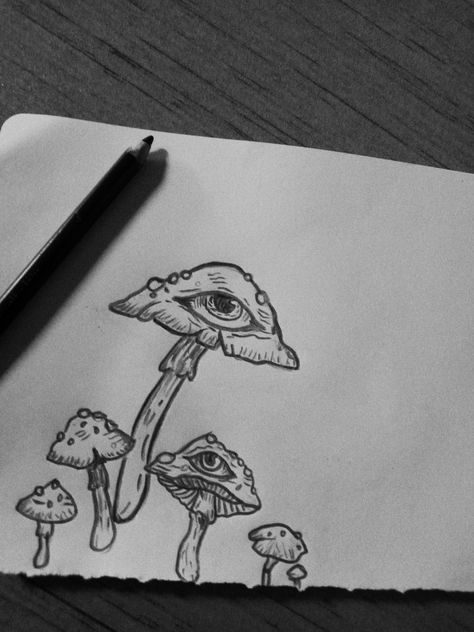 Art With Rapid, Shroom Drawings Trippy, Eye Mushroom Art, Shrooms Drawings, Dreamcore Tattoo, Mushroom Eye Tattoo, Mushroom With Eyes Drawing, Mushroom Eye Drawing, Weirdcore Tattoo