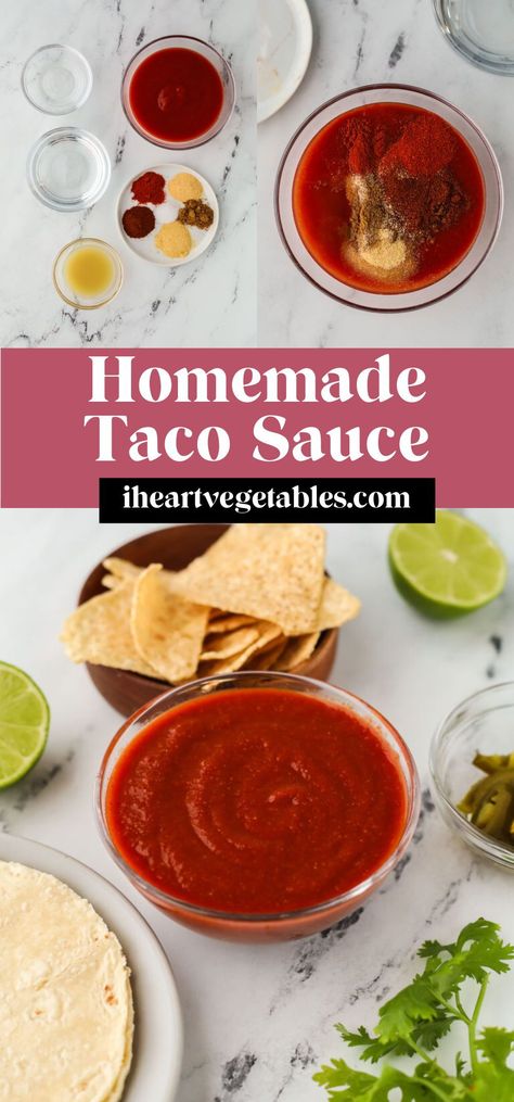 This homemade taco sauce is an easy way to add flavor to your favorite dishes, from tacos to quesadillas! It’s made with a few basic pantry staples and it will take your taco night to the next level. Homemade Taco Sauce, Kebab Sauce, Burrito Sauce, Sauces For Chicken, Street Taco Recipe, Simple Vegetarian Recipes, Easy Vegetarian Meals, Street Taco, Bbq Side Dish