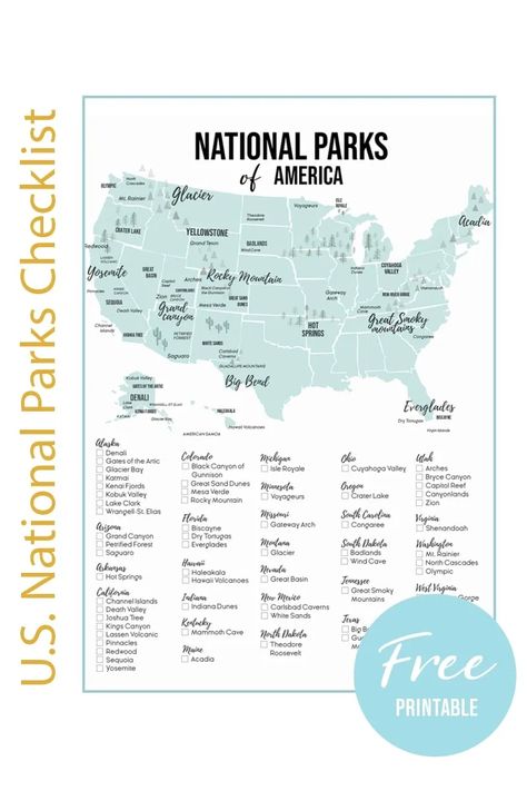 National Park List, National Park Checklist, Us National Parks Map, List Of National Parks, Affordable Family Vacations, Moving Ideas, New York State Parks, National Park Map, Rv Trips