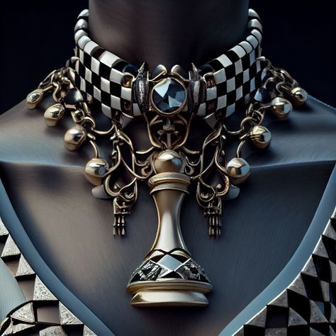 Chess Inspired Fashion, Chess Jewelry, Chess Fashion, Chess Accessories, Queen Chess, Queen Chess Piece, Alice Costume, Alice Cosplay, Fork Jewelry