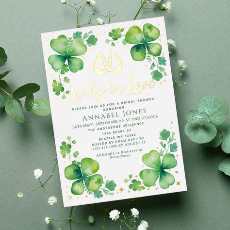 St Patricks Wedding, Boho Elegant Wedding, Irish Themed Weddings, Gold Ideas, Bridal Shower Inspo, Elegant Wedding Invitation, Lucky In Love, Irish Wedding, Foil Invitations