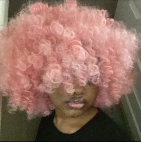 Blasian Pink Hair, Pink Hair Dye Black Women, Pink Afro Aesthetic, Light Pink Curly Hair Black Women, Pink Hair Color Ideas For Black Women, Soft Pink Hair Black Women, Pink Coily Hair, Pink Afro Hair Black Women, Baby Pink Hair Black Women