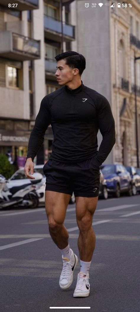 Mens Gym Outfits Style, Casual Athletic Outfits Men, Men Gym Outfit, Mens Gym Outfits, Gym Fits Men, Black Gym Outfit, Mens Gym Fashion, Gym Wear Men, Estilo Fitness