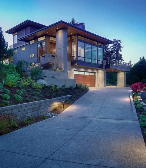 Mountain Modern Home, Hillside House, Seattle Homes, Cottage Farm, Custom Home Plans, Mercer Island, Modern Exterior House Designs, Modern Mansion, Mountain Homes