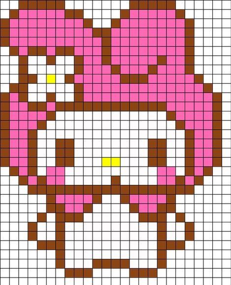 My Melody Kandi Pattern, Pixelart Hello Kitty, Sanrio Perler Bead Patterns, My Melody Pixel Art, Square Drawing, Piskel Art, Easy Perler Bead Patterns, Pixel Art Ideas, Graph Paper Drawings