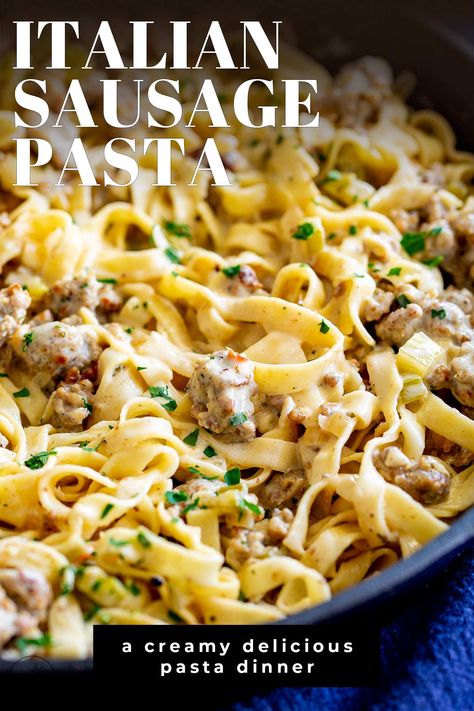 Sausage With Alfredo Sauce, Fettucini Alfredo Sausage, Sausage Pasta With Vegetables, Alfredo With Italian Sausage, Baked Italian Sausage Recipes, Quick Meals With Sausage, Sausage Pasta White Sauce, Pasta Sauce With Sausage Recipes, Italian Sausage And Alfredo Sauce